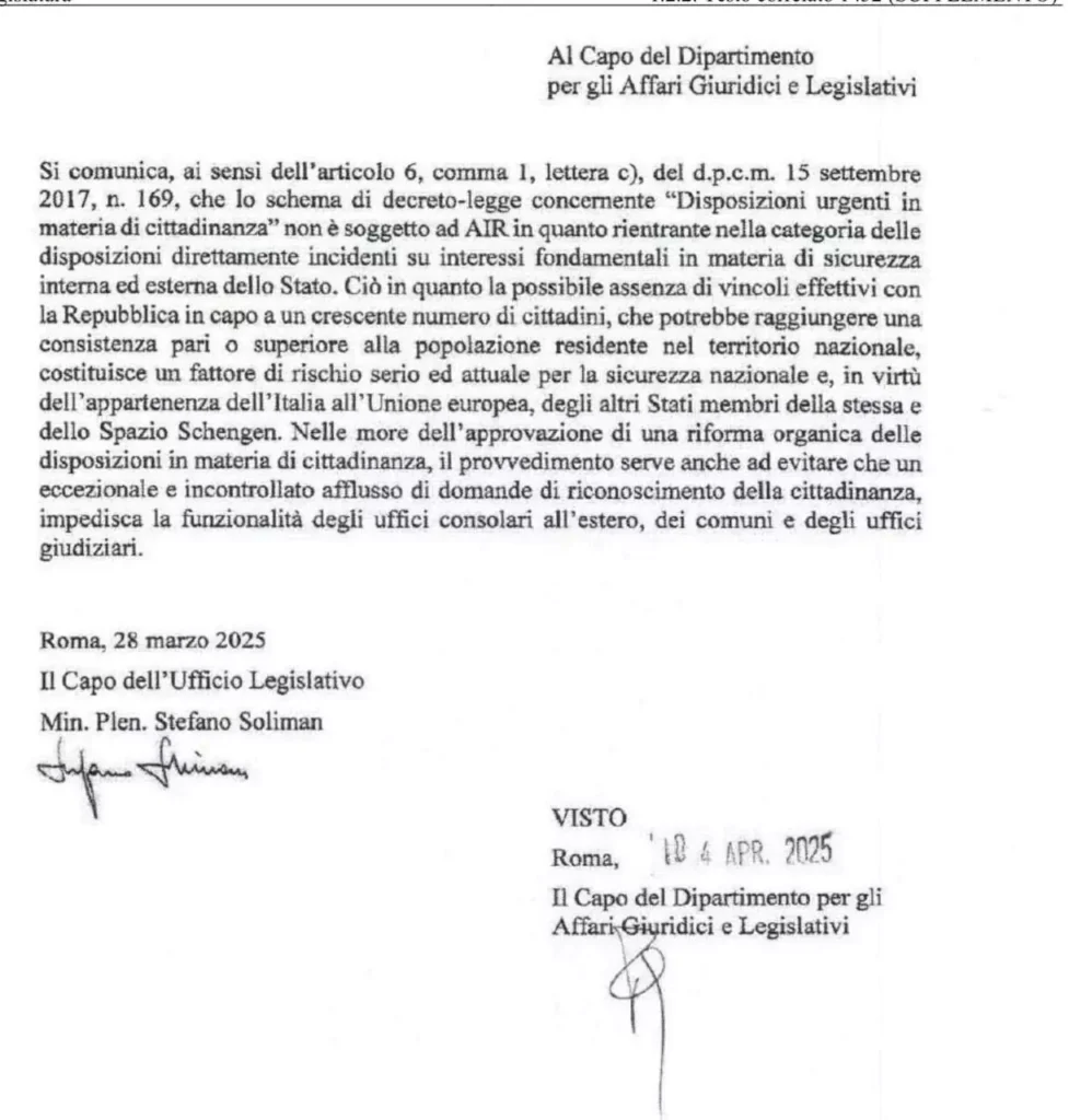 Documento oficial Itália ítalo-descendentes sob suspeita